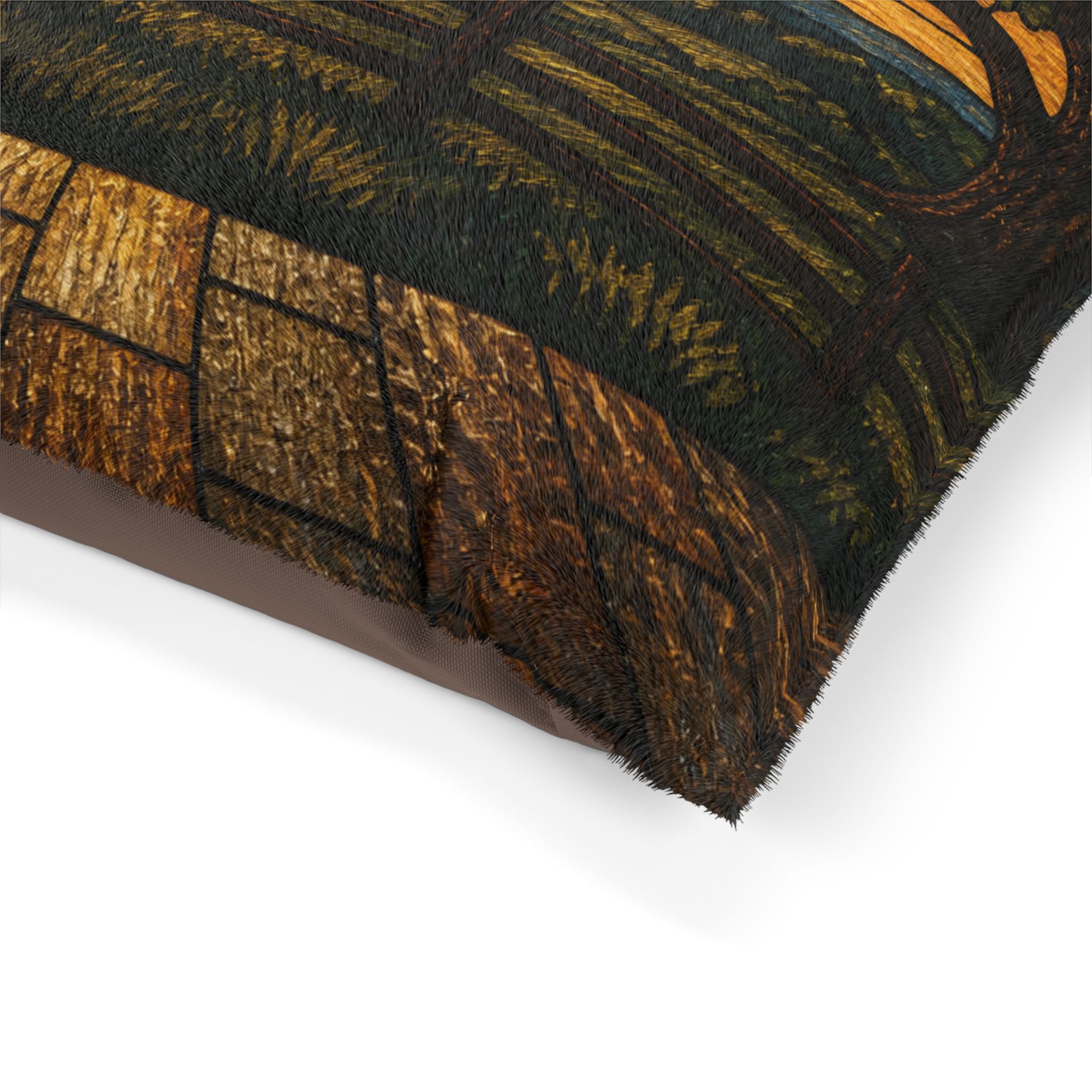 Washable Dog Bed – Stained Glass Porch Sunrise | Soft Fleece Pet Bed, 3 Sizes