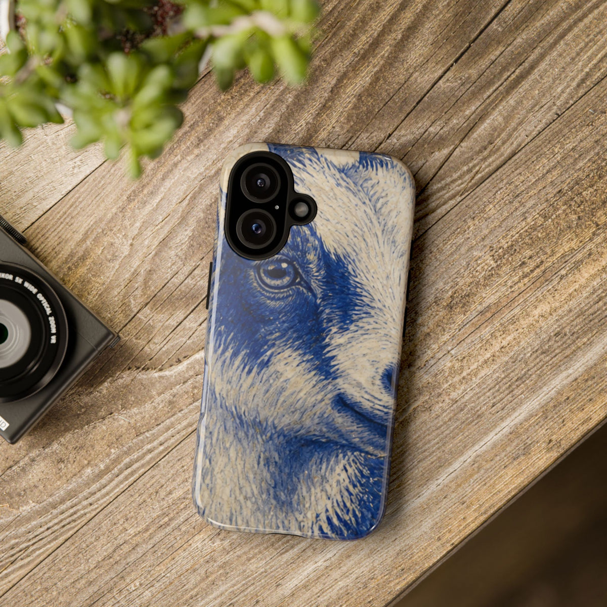Goat iPhone Case – Pygmy Goat - Cobalt Transferware Portrait | Tough Dual-Layer Case, iPhone 11–17