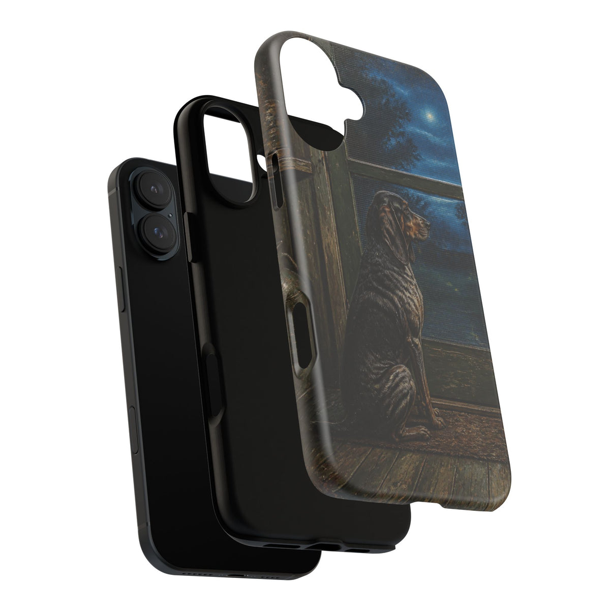 Coonhound Dog iPhone Case – Coonhound at the Screen Door Painted Tin | Tough Dual-Layer Case, iPhone 11–17
