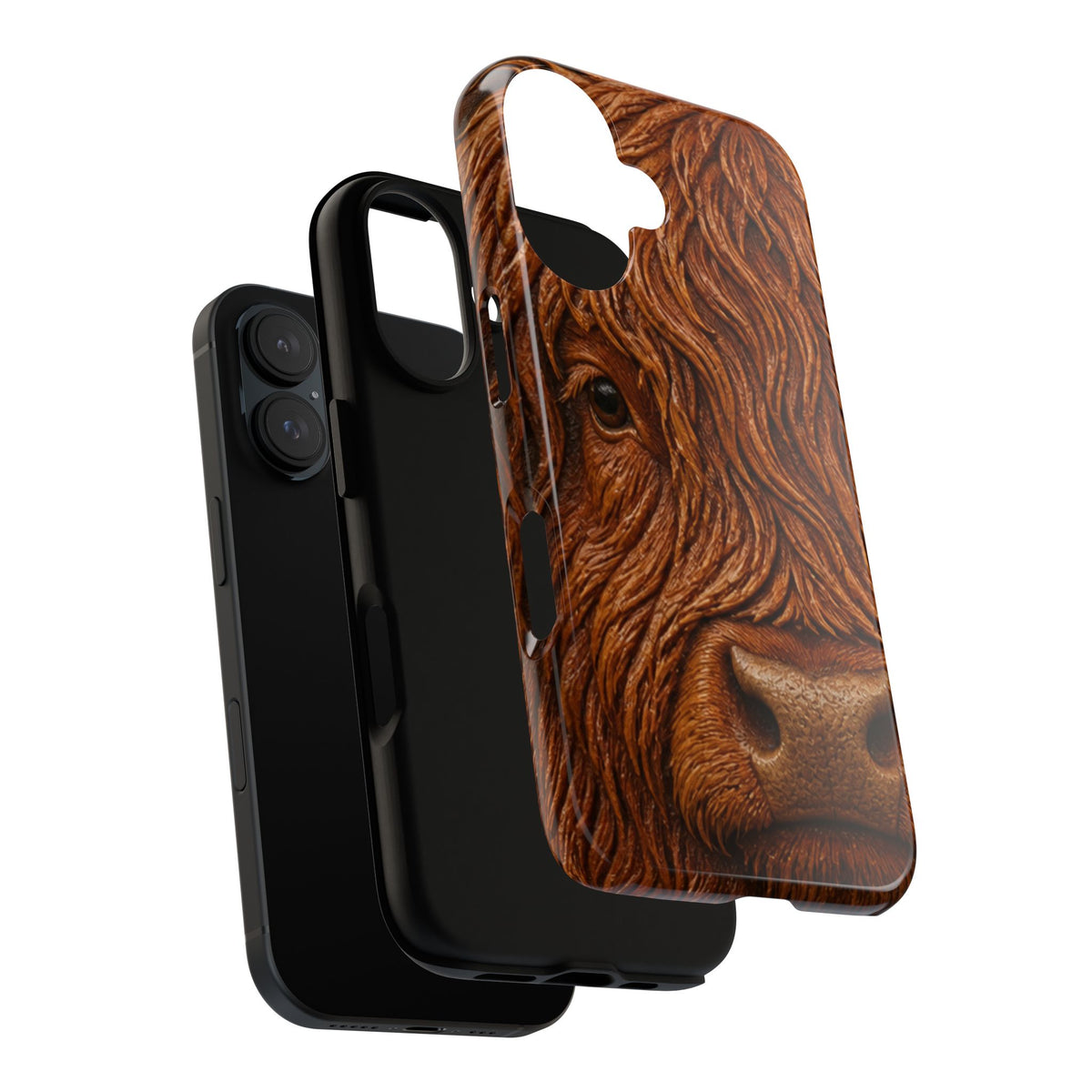 Highland Cow iPhone Case – Mini Highland - Tooled Leather Portrait | Tough Dual-Layer Case, iPhone 11–17