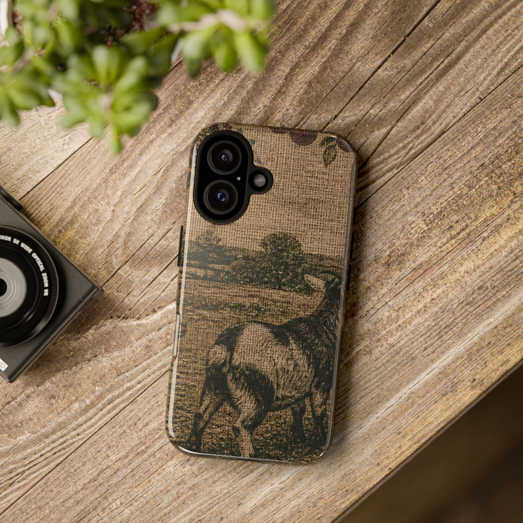 Goat iPhone Case – Pygmy Goats - Grain-Sack Orchard Gate | Tough Dual-Layer Case, iPhone 11–17
