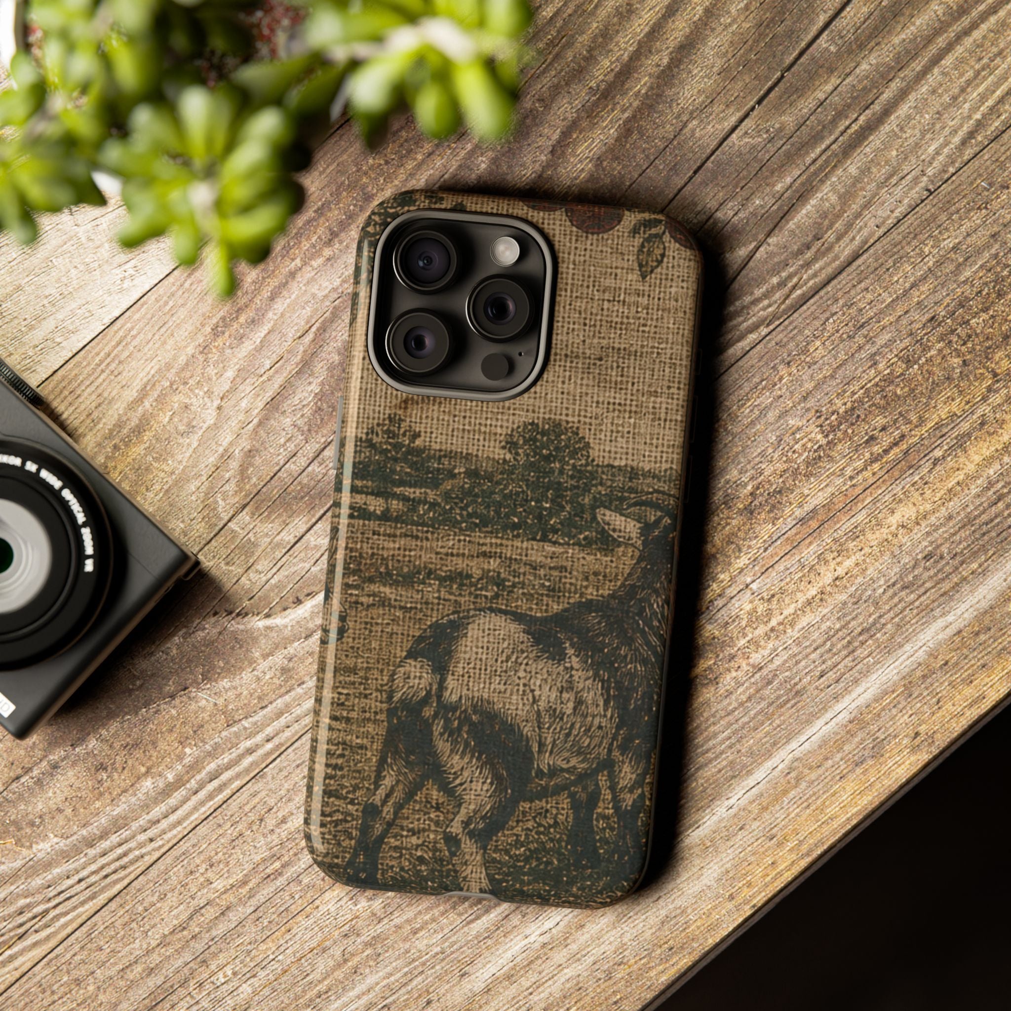 Goat iPhone Case – Pygmy Goats - Grain-Sack Orchard Gate | Tough Dual-Layer Case, iPhone 11–17