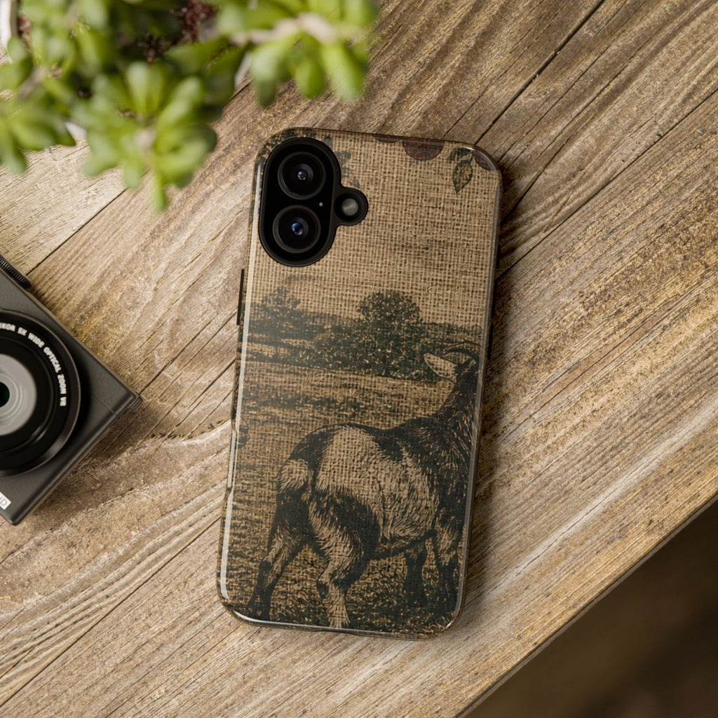 Goat iPhone Case – Pygmy Goats - Grain-Sack Orchard Gate | Tough Dual-Layer Case, iPhone 11–17