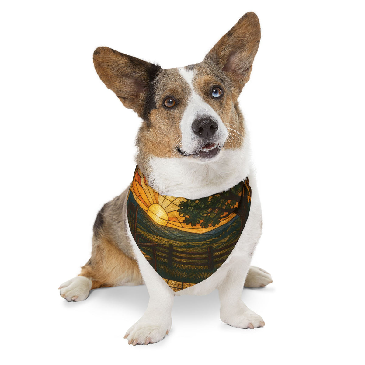 Dog Bandana Collar – Stained Glass Porch Sunrise | Machine-Washable, S–XL