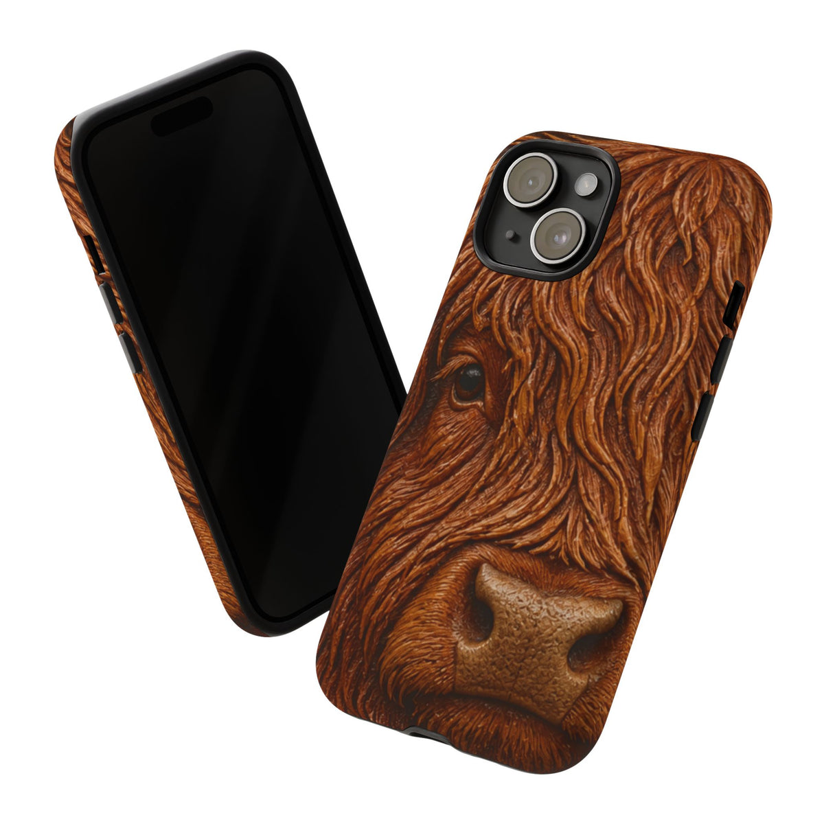 Highland Cow iPhone Case – Mini Highland - Tooled Leather Portrait | Tough Dual-Layer Case, iPhone 11–17