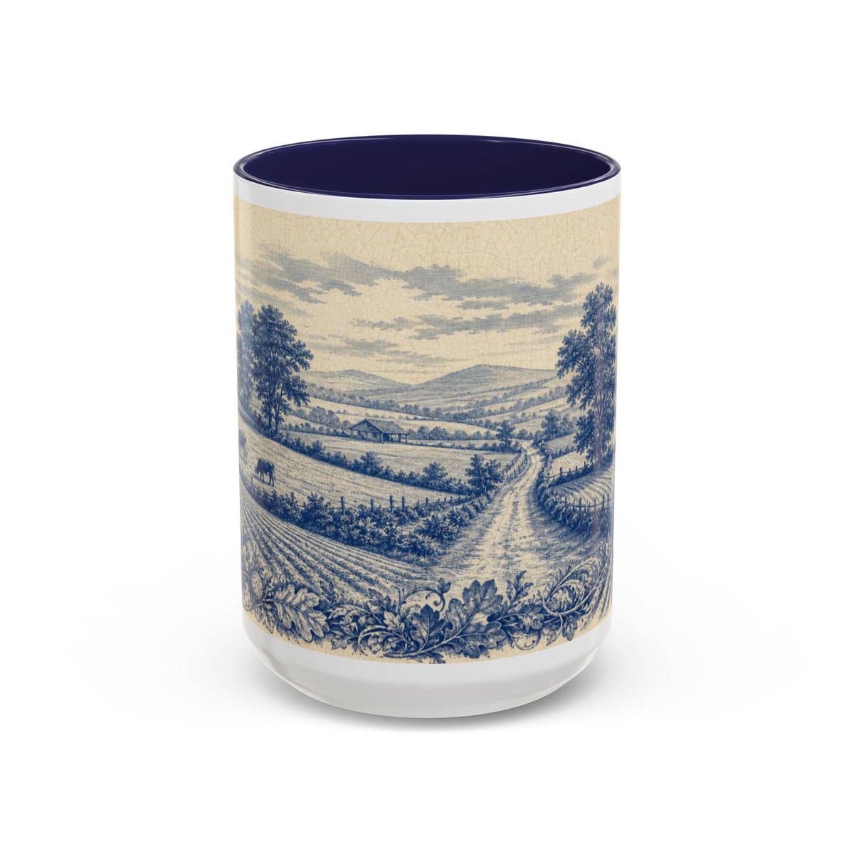 Farmhouse Coffee Mug – Blue Country Transferware | Ceramic Accent Mug, 11oz or 15oz