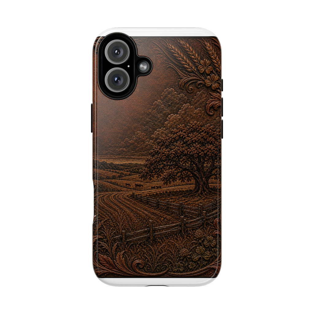 iPhone Case – Tooled Field Landscape | Tough Dual-Layer Case, iPhone 11–17