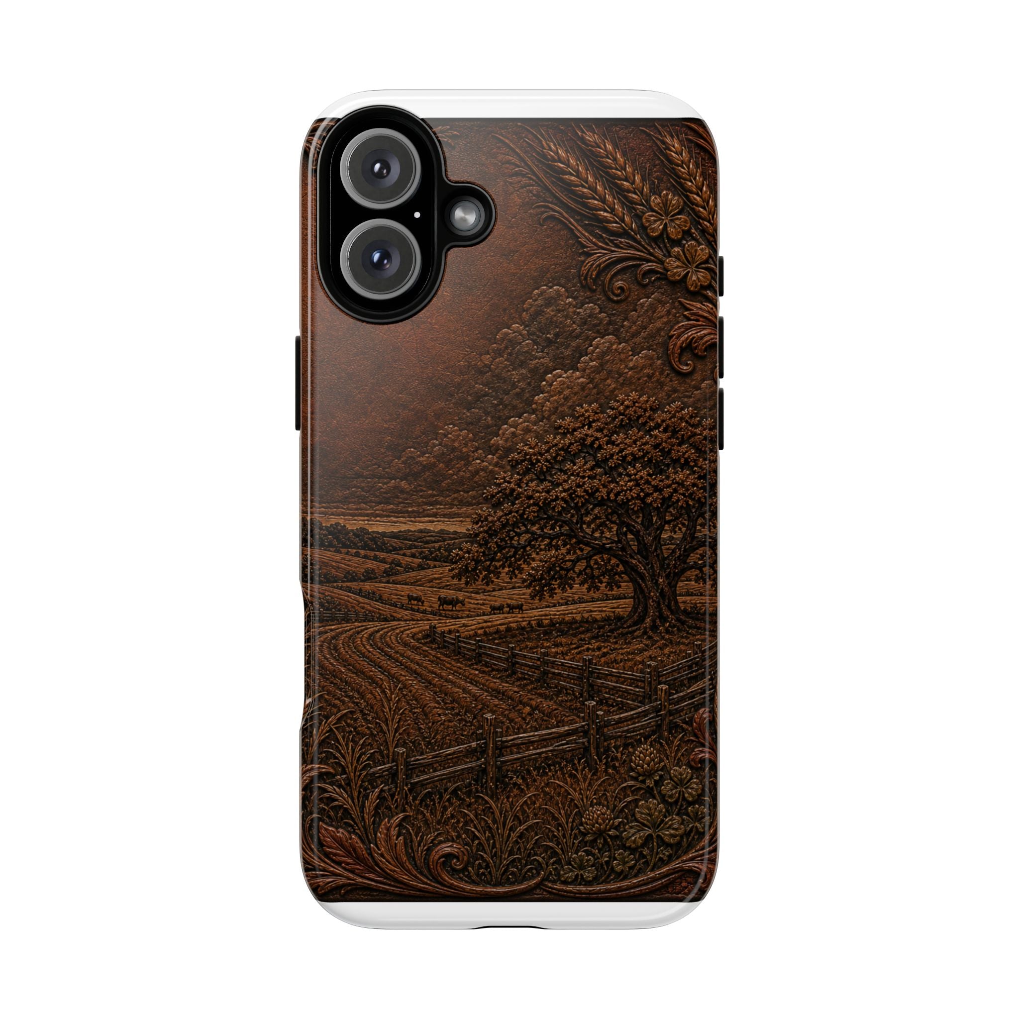 iPhone Case – Tooled Field Landscape | Tough Dual-Layer Case, iPhone 11–17