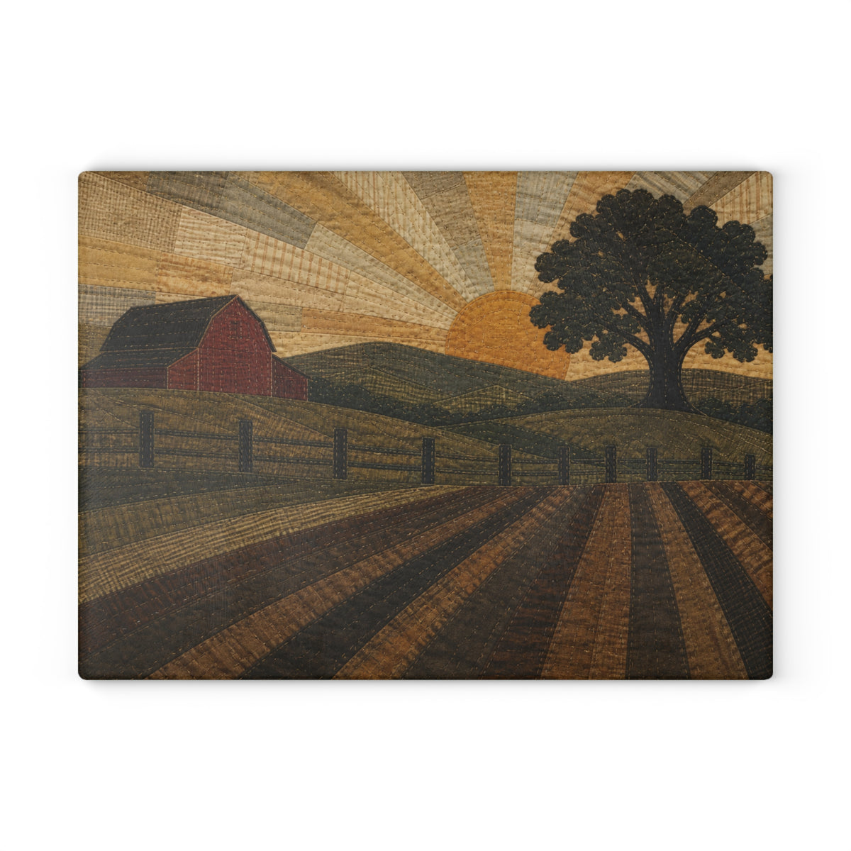 Glass Cutting Board – Quilted Pasture Sunset | Tempered Glass Charcuterie & Serving Board