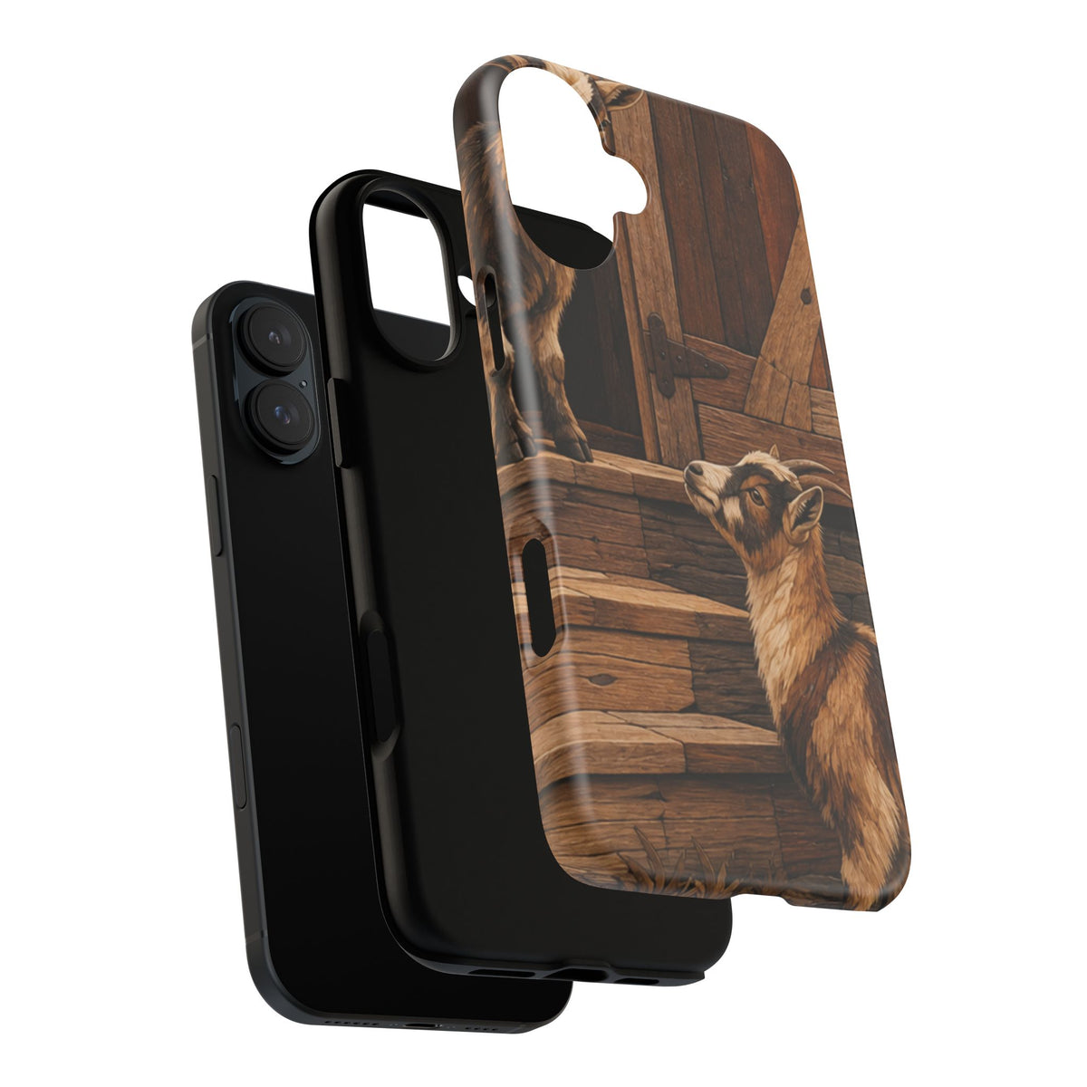 Goat iPhone Case – Pygmy Goats - Marquetry Barn Steps | Tough Dual-Layer Case, iPhone 11–17
