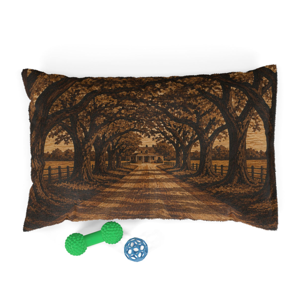 Washable Dog Bed – Marquetry Live-Oak Lane | Soft Fleece Pet Bed, 3 Sizes