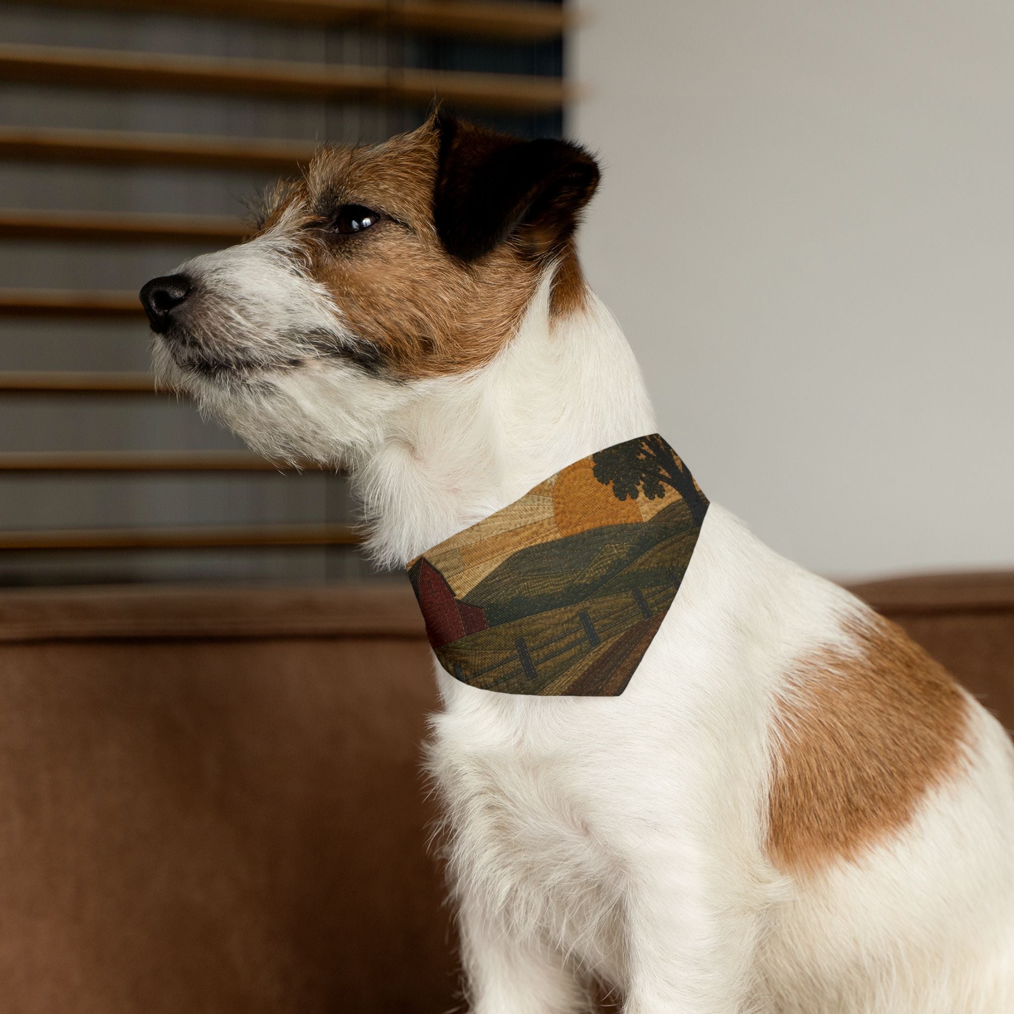 Dog Bandana Collar – Quilted Pasture Sunset | Machine-Washable, S–XL