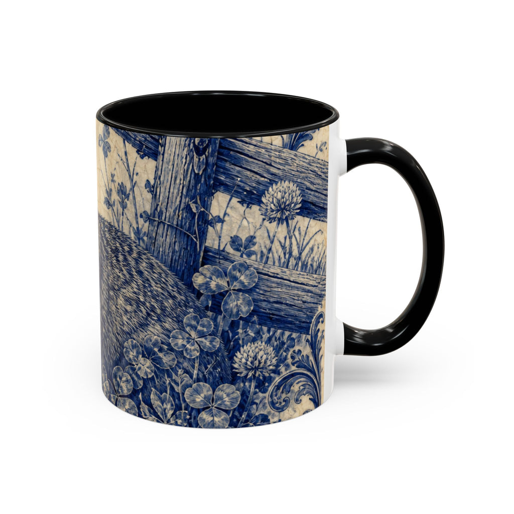 Rabbit Farmhouse Coffee Mug – Rabbit in the Clover Cobalt Transferware | Ceramic Accent Mug, 11oz or 15oz