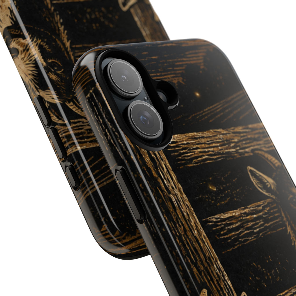 Goat iPhone Case – Pygmy Goats - Night Linocut Fireflies | Tough Dual-Layer Case, iPhone 11–17
