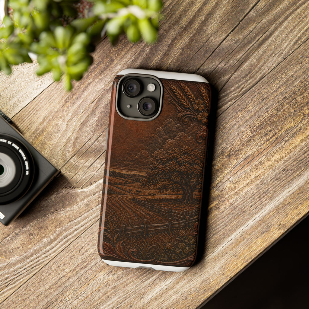 iPhone Case – Tooled Field Landscape | Tough Dual-Layer Case, iPhone 11–17