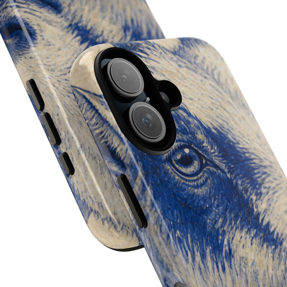 Goat iPhone Case – Pygmy Goat - Cobalt Transferware Portrait | Tough Dual-Layer Case, iPhone 11–17