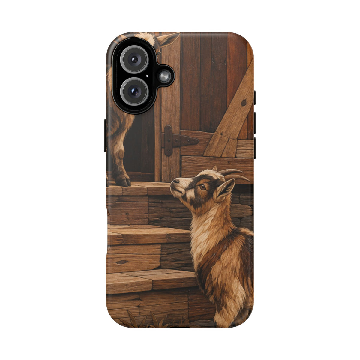 Goat iPhone Case – Pygmy Goats - Marquetry Barn Steps | Tough Dual-Layer Case, iPhone 11–17