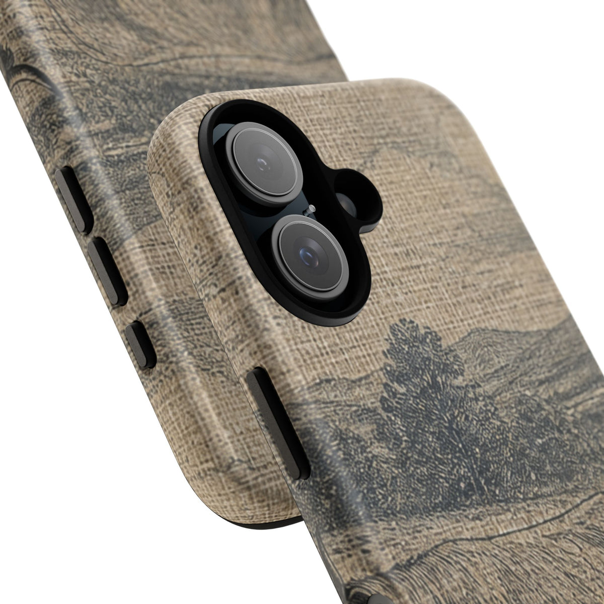Highland Cow iPhone Case – Mini Highland - Linen Field Engraving | Tough Dual-Layer Case, iPhone 11–17