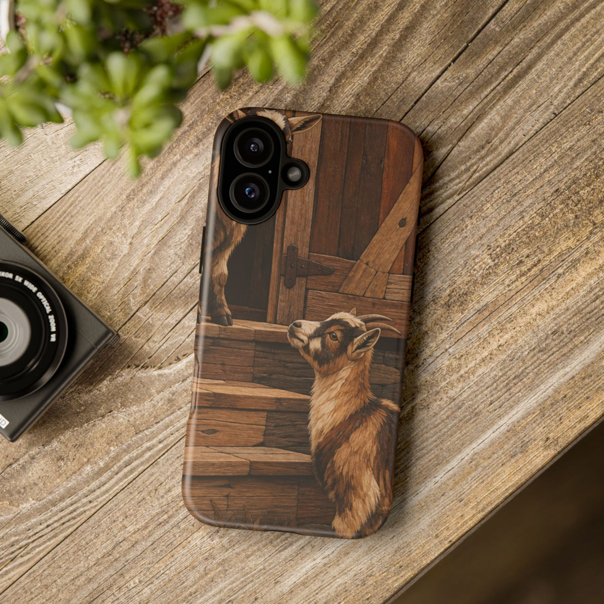 Goat iPhone Case – Pygmy Goats - Marquetry Barn Steps | Tough Dual-Layer Case, iPhone 11–17