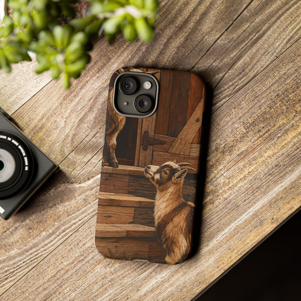 Goat iPhone Case – Pygmy Goats - Marquetry Barn Steps | Tough Dual-Layer Case, iPhone 11–17