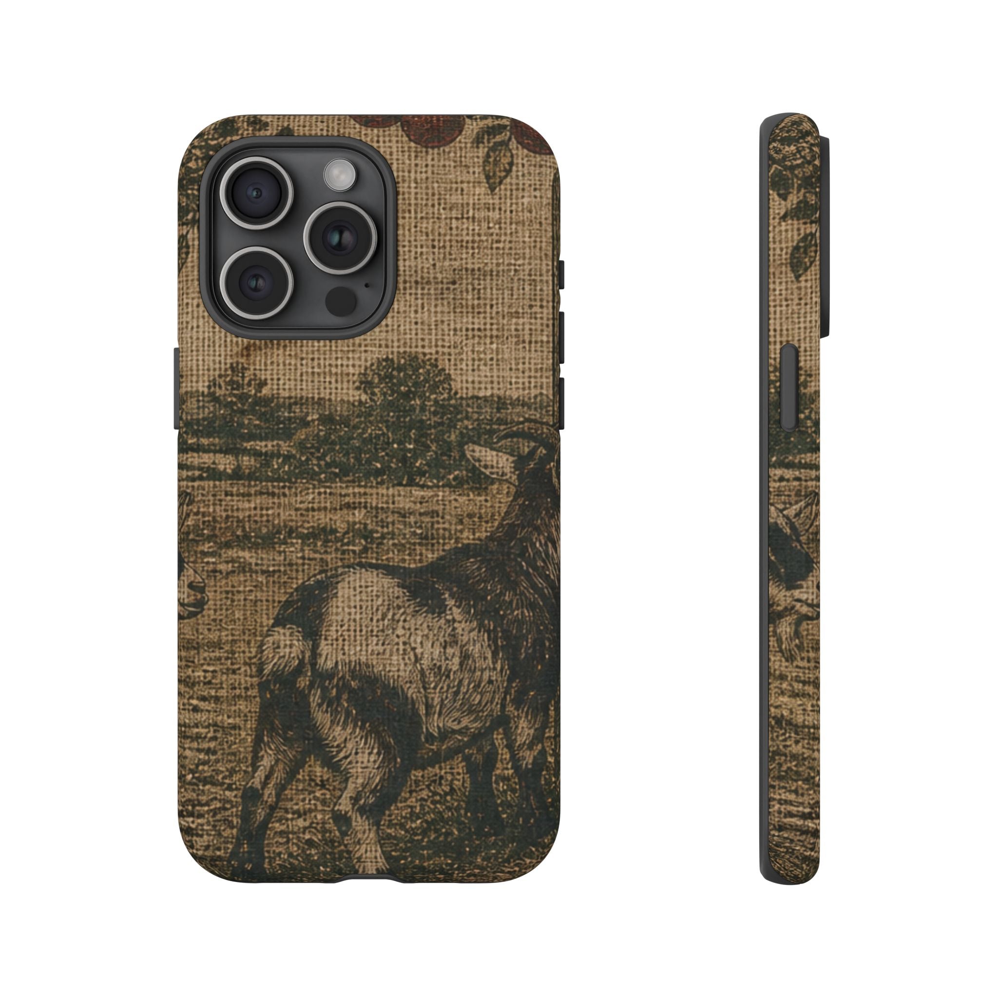 Goat iPhone Case – Pygmy Goats - Grain-Sack Orchard Gate | Tough Dual-Layer Case, iPhone 11–17