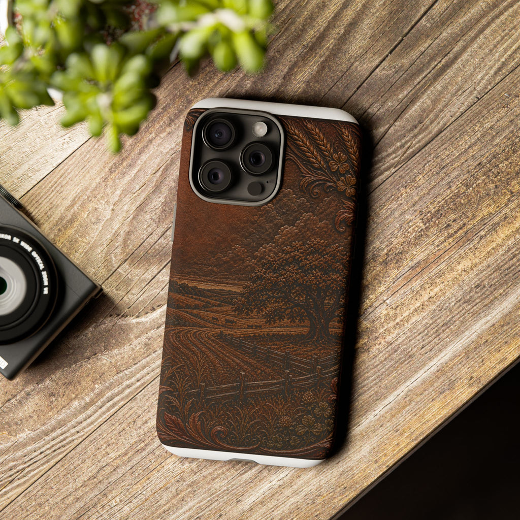 iPhone Case – Tooled Field Landscape | Tough Dual-Layer Case, iPhone 11–17