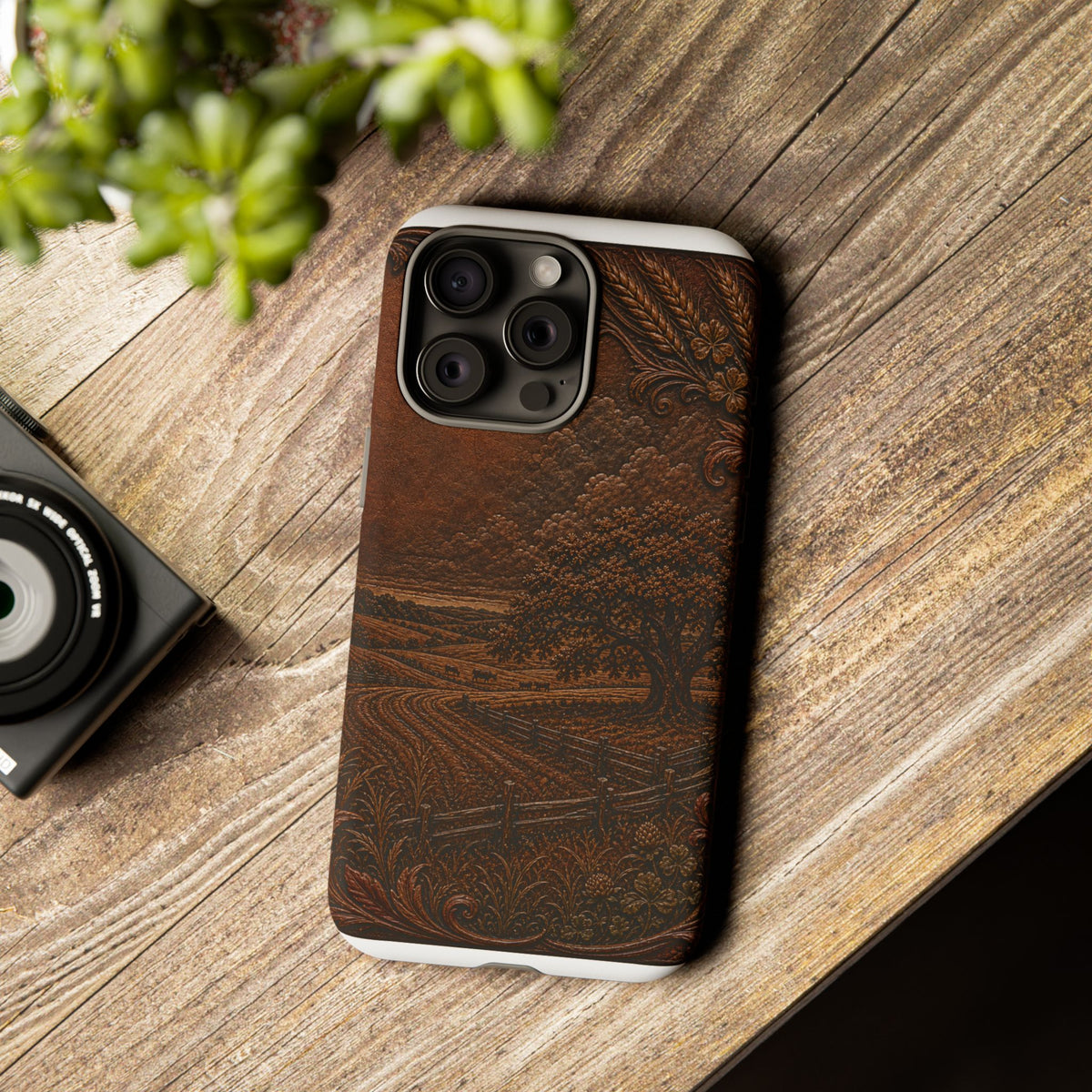iPhone Case – Tooled Field Landscape | Tough Dual-Layer Case, iPhone 11–17