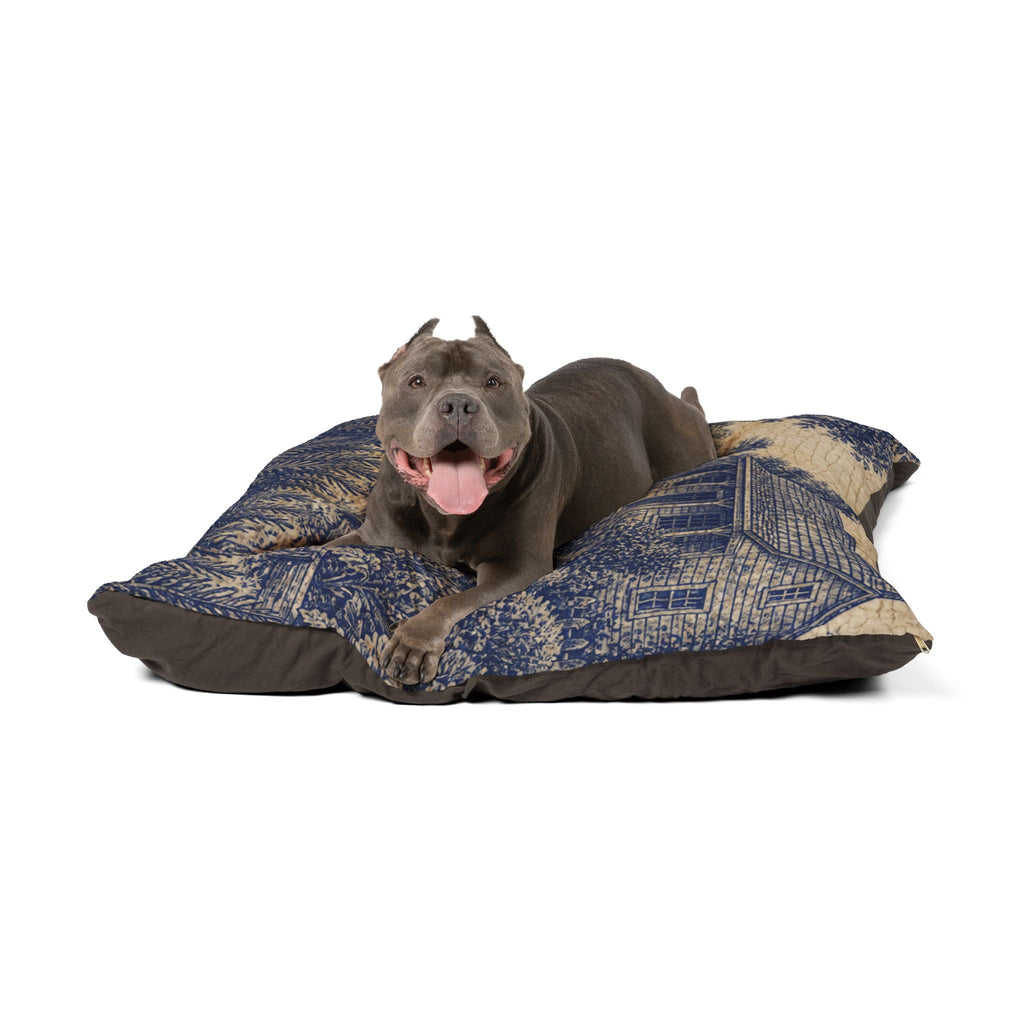 Washable Dog Bed – Transferware Kitchen Garden | Soft Fleece Pet Bed, 3 Sizes