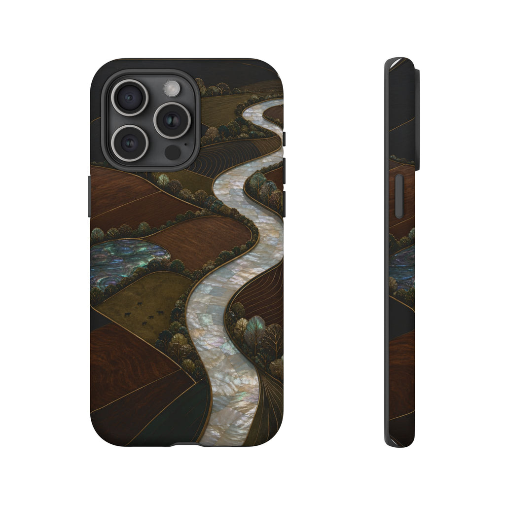 iPhone Case – River Fields Mother of Pearl | Tough Dual-Layer Case, iPhone 11–17