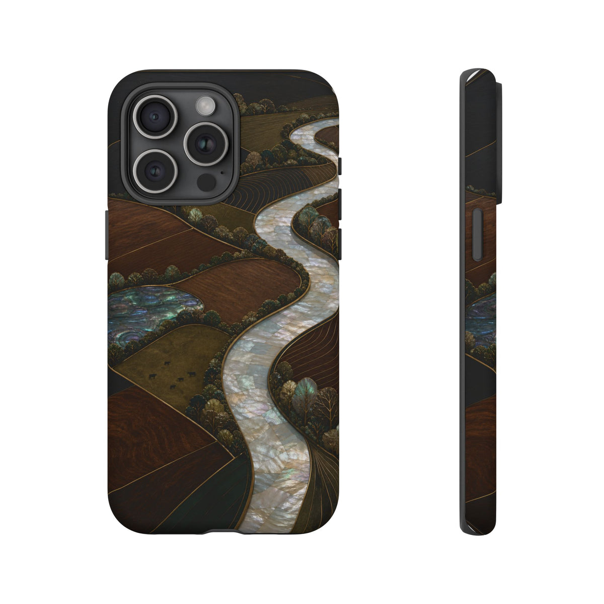 iPhone Case – River Fields Mother of Pearl | Tough Dual-Layer Case, iPhone 11–17