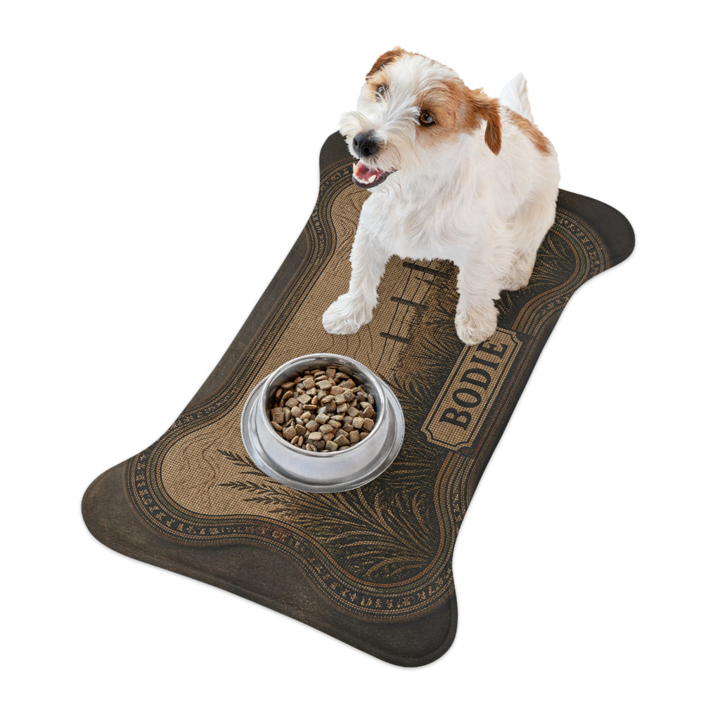 Personalized Dog Feeding Mat – Field & Fence | Custom Name, Non-Slip Bone Shape