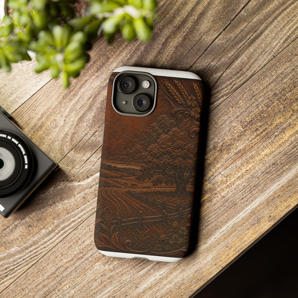 iPhone Case – Tooled Field Landscape | Tough Dual-Layer Case, iPhone 11–17