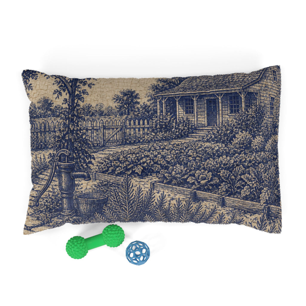 Washable Dog Bed – Transferware Kitchen Garden | Soft Fleece Pet Bed, 3 Sizes