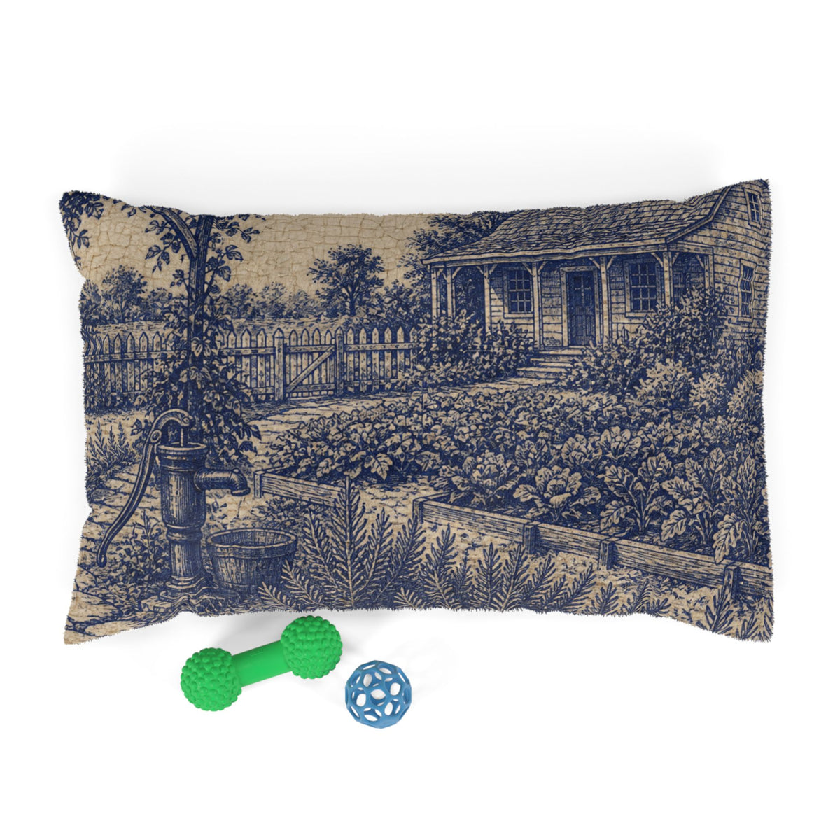 Washable Dog Bed – Transferware Kitchen Garden | Soft Fleece Pet Bed, 3 Sizes