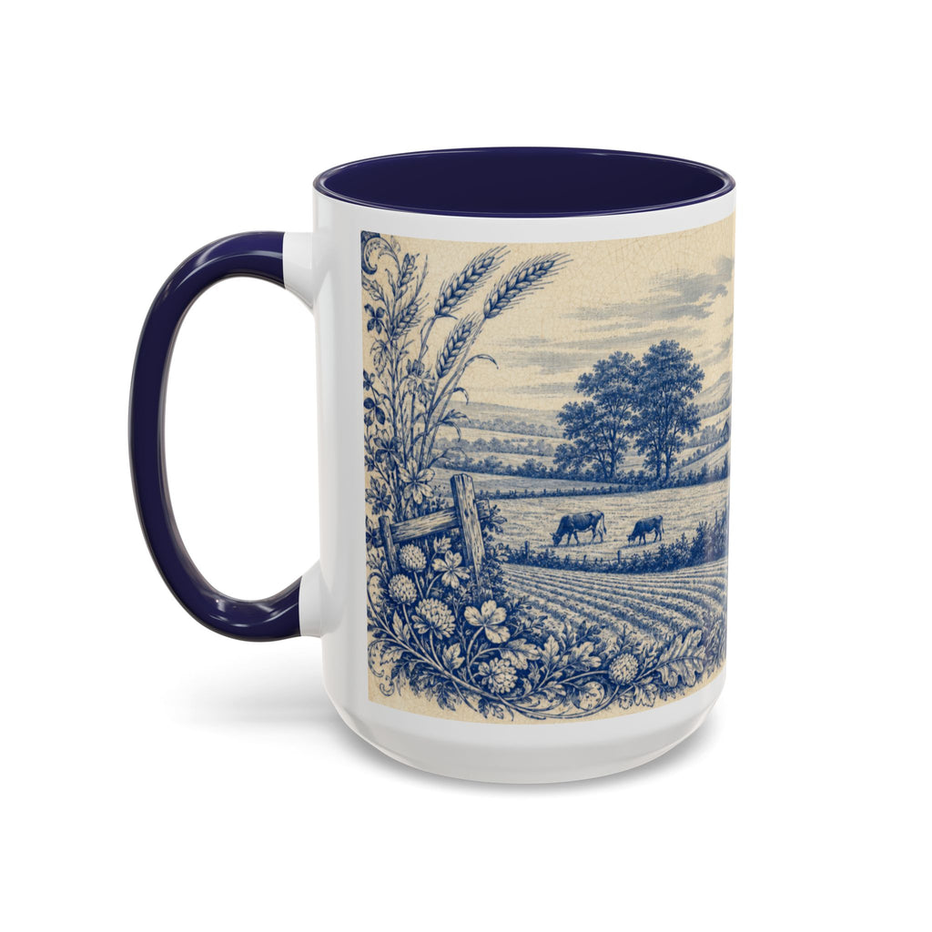 Farmhouse Coffee Mug – Blue Country Transferware | Ceramic Accent Mug, 11oz or 15oz
