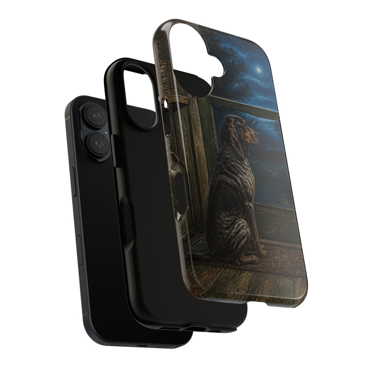 Coonhound Dog iPhone Case – Coonhound at the Screen Door Painted Tin | Tough Dual-Layer Case, iPhone 11–17