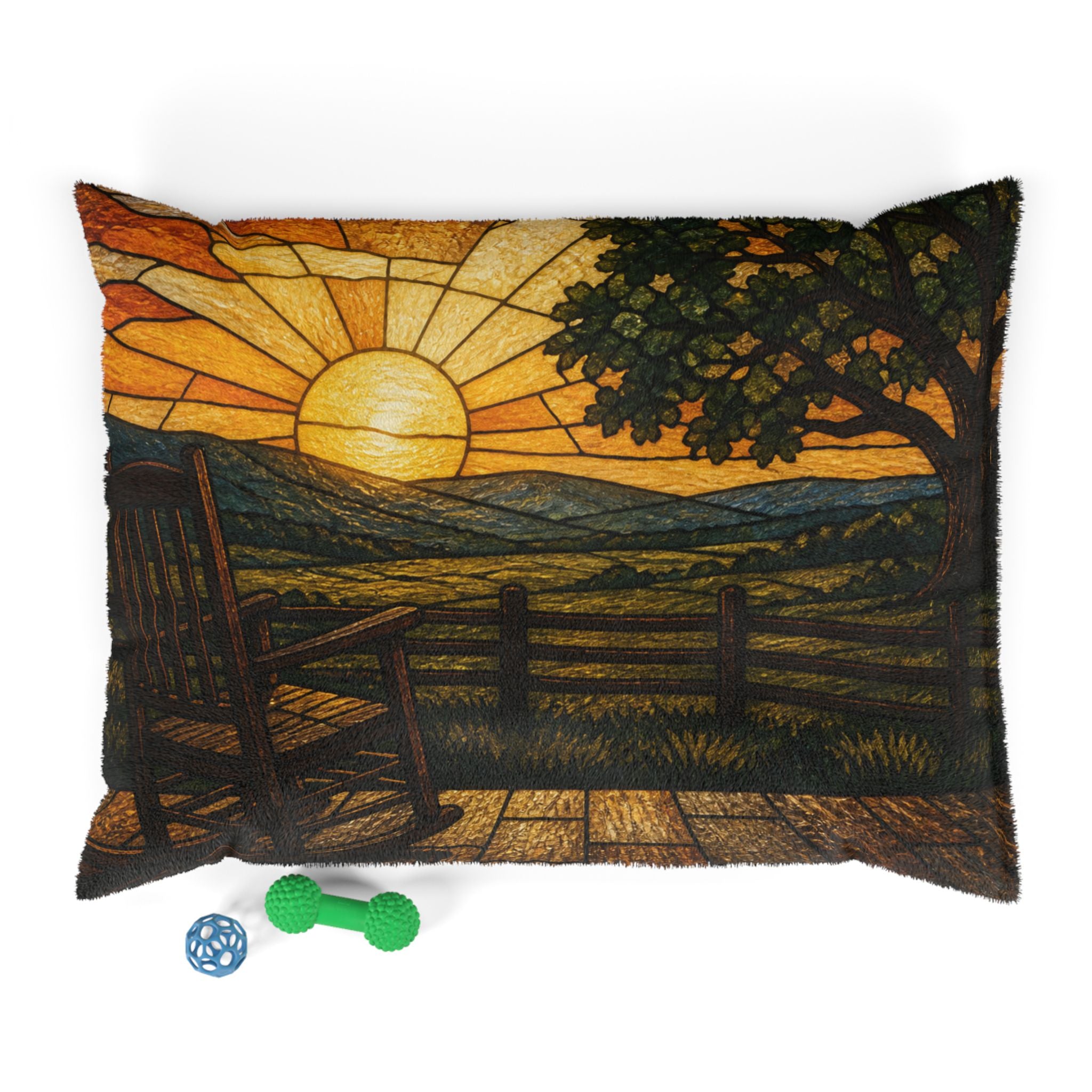 Washable Dog Bed – Stained Glass Porch Sunrise | Soft Fleece Pet Bed, 3 Sizes