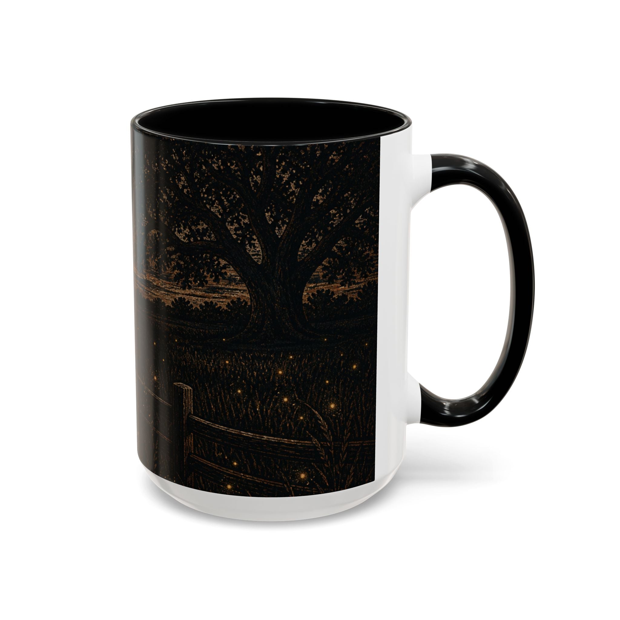 Firefly Farmhouse Coffee Mug – Night Linocut Fireflies | Ceramic Accent Mug, 11oz or 15oz