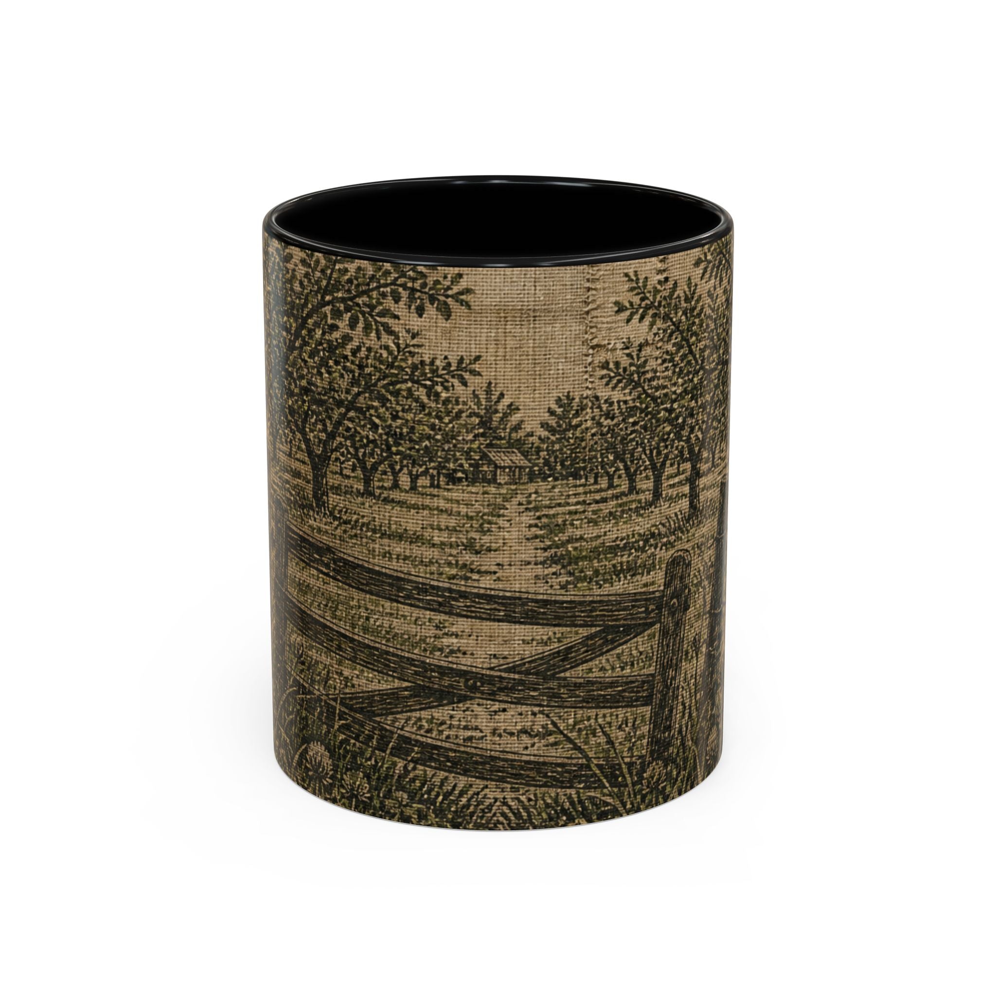 Farmhouse Coffee Mug – Grain-Sack Orchard Gate | Ceramic Accent Mug, 11oz or 15oz
