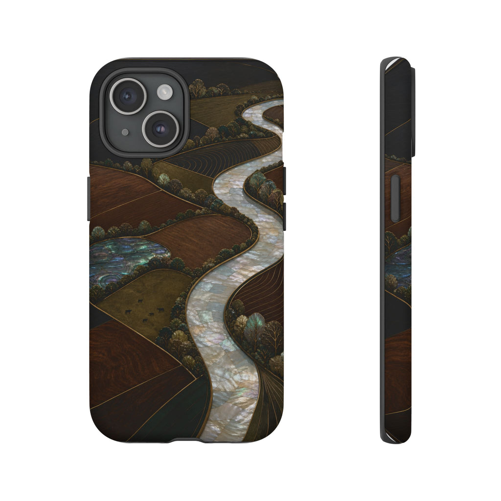 iPhone Case – River Fields Mother of Pearl | Tough Dual-Layer Case, iPhone 11–17