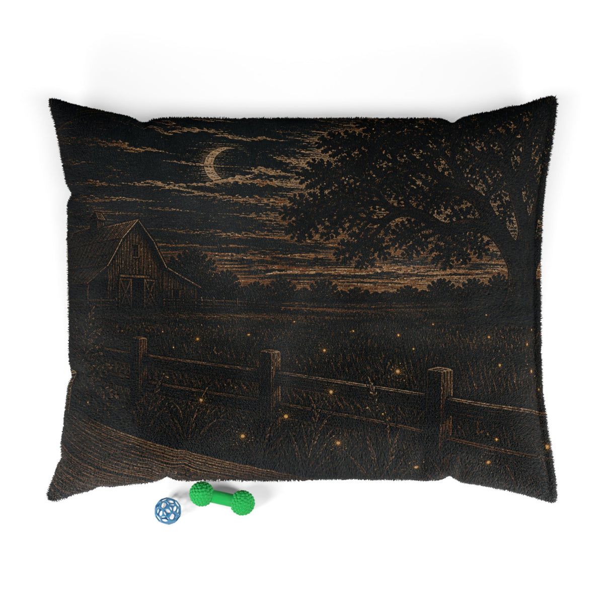 Firefly Washable Dog Bed – Night Linocut Fireflies | Soft Fleece Pet Bed, 3 Sizes