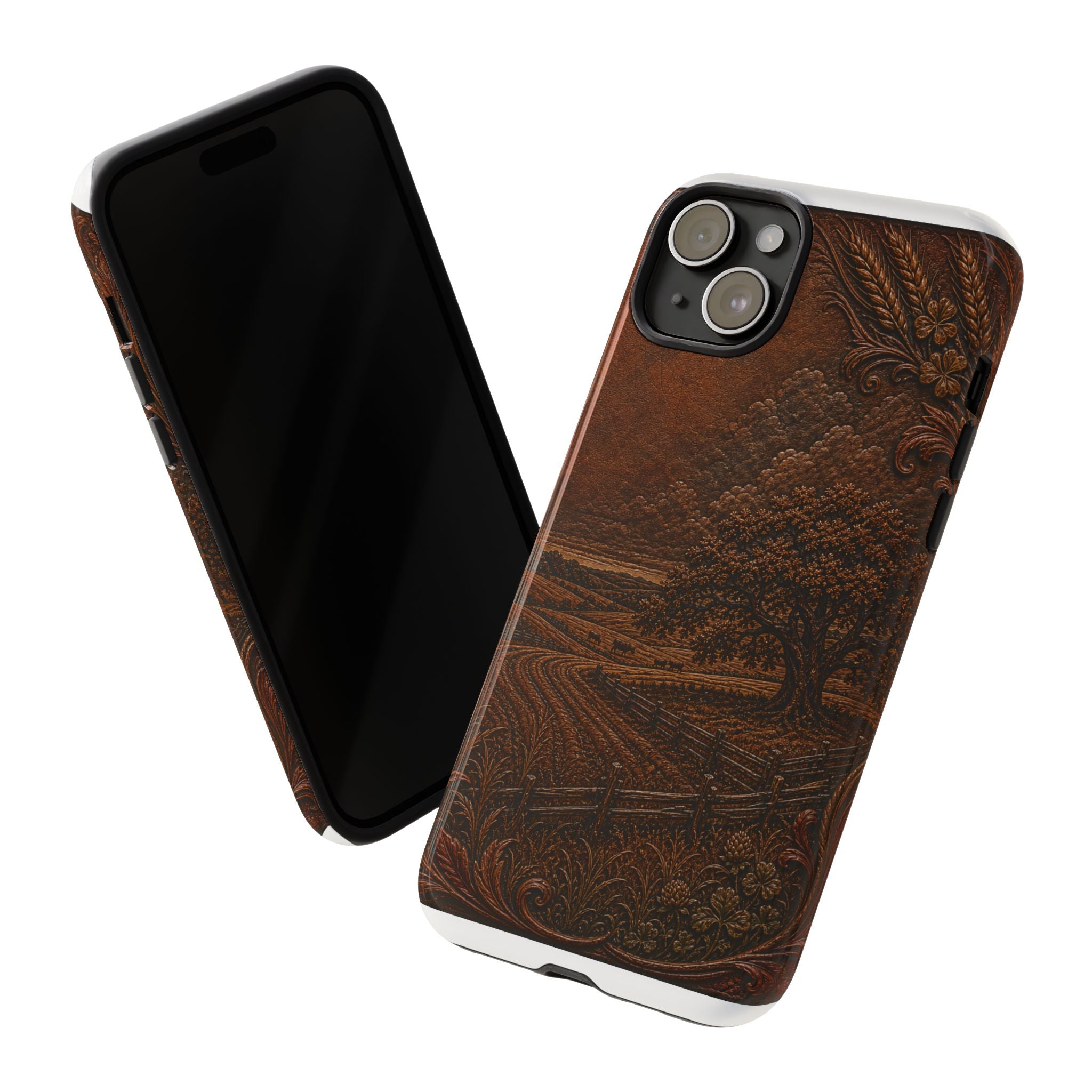 iPhone Case – Tooled Field Landscape | Tough Dual-Layer Case, iPhone 11–17