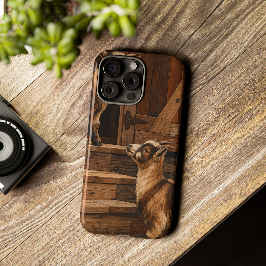Goat iPhone Case – Pygmy Goats - Marquetry Barn Steps | Tough Dual-Layer Case, iPhone 11–17