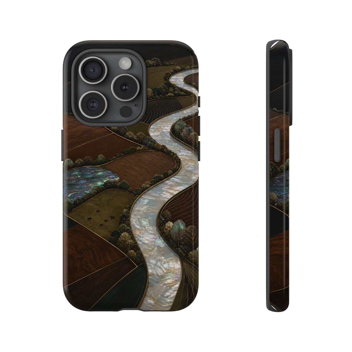iPhone Case – River Fields Mother of Pearl | Tough Dual-Layer Case, iPhone 11–17