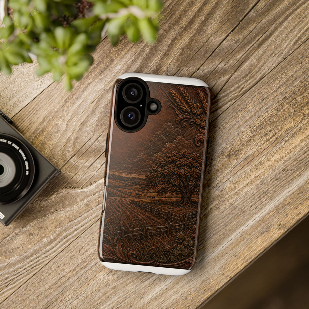 iPhone Case – Tooled Field Landscape | Tough Dual-Layer Case, iPhone 11–17
