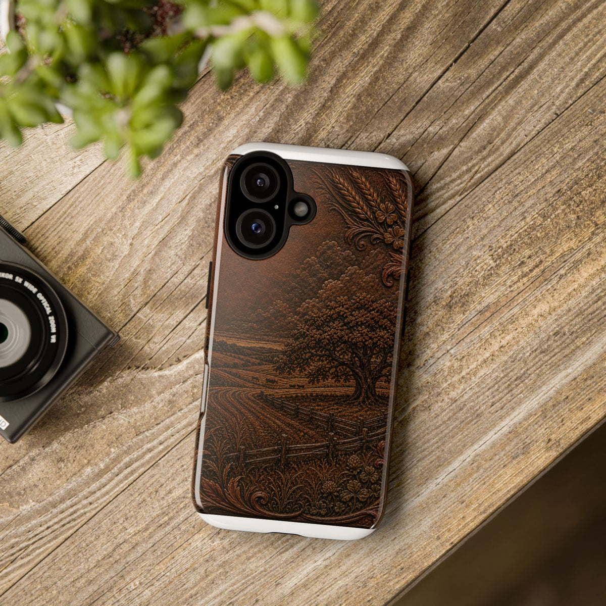 iPhone Case – Tooled Field Landscape | Tough Dual-Layer Case, iPhone 11–17