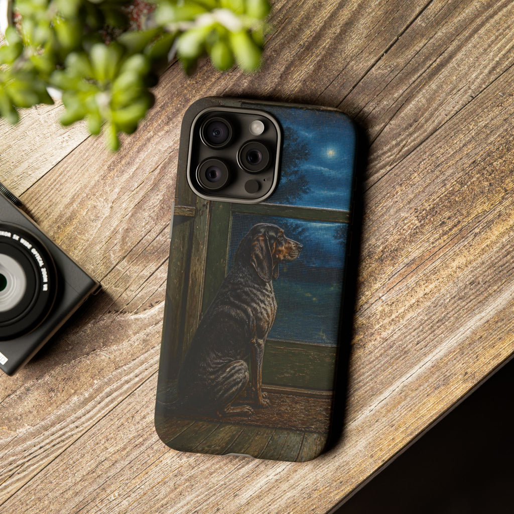 Coonhound Dog iPhone Case – Coonhound at the Screen Door Painted Tin | Tough Dual-Layer Case, iPhone 11–17