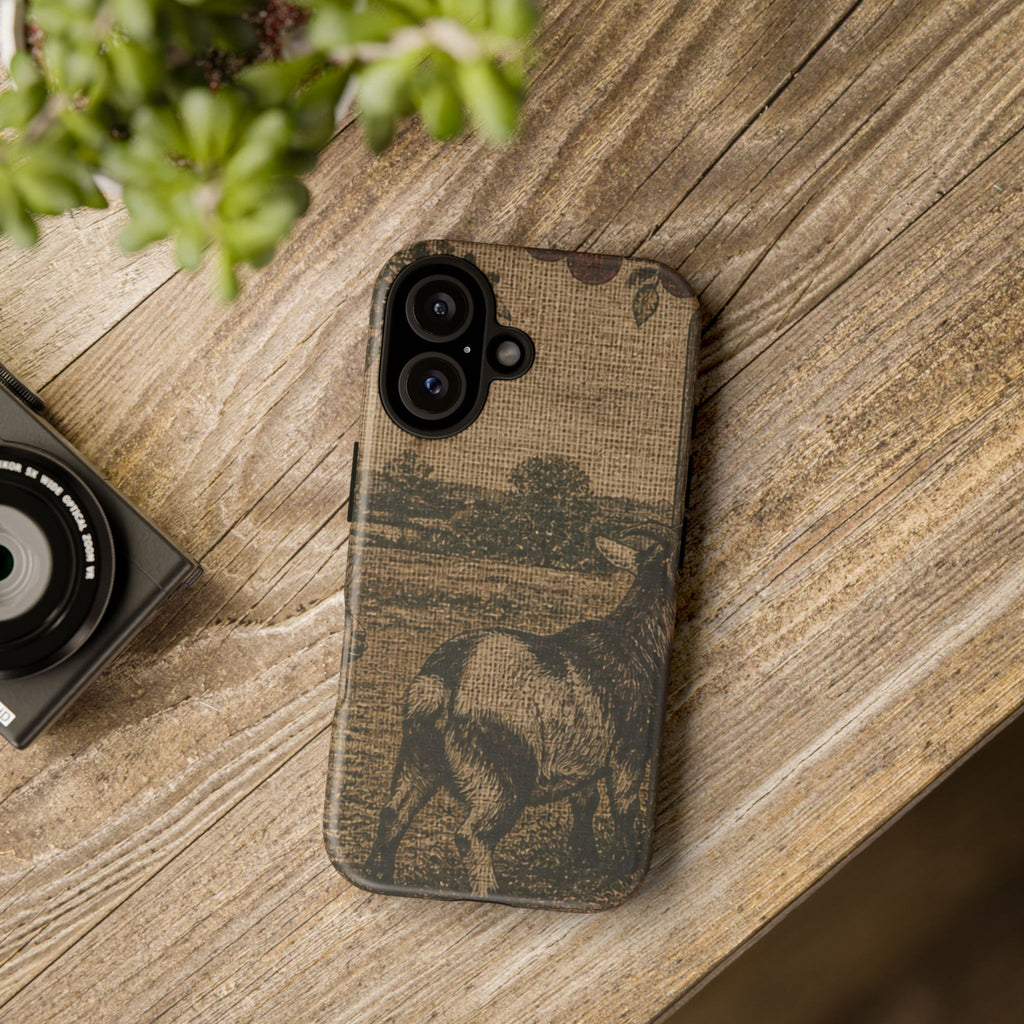 Goat iPhone Case – Pygmy Goats - Grain-Sack Orchard Gate | Tough Dual-Layer Case, iPhone 11–17