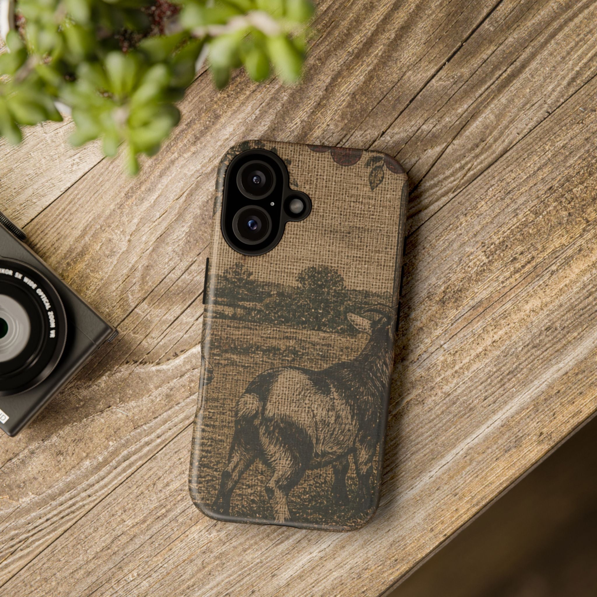 Goat iPhone Case – Pygmy Goats - Grain-Sack Orchard Gate | Tough Dual-Layer Case, iPhone 11–17