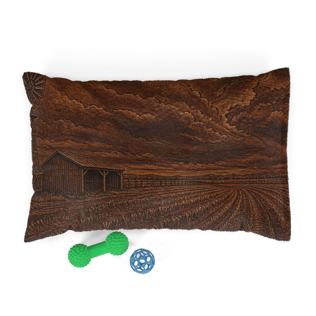 Windmill Washable Dog Bed – Embossed Leather Windmill | Soft Fleece Pet Bed, 3 Sizes